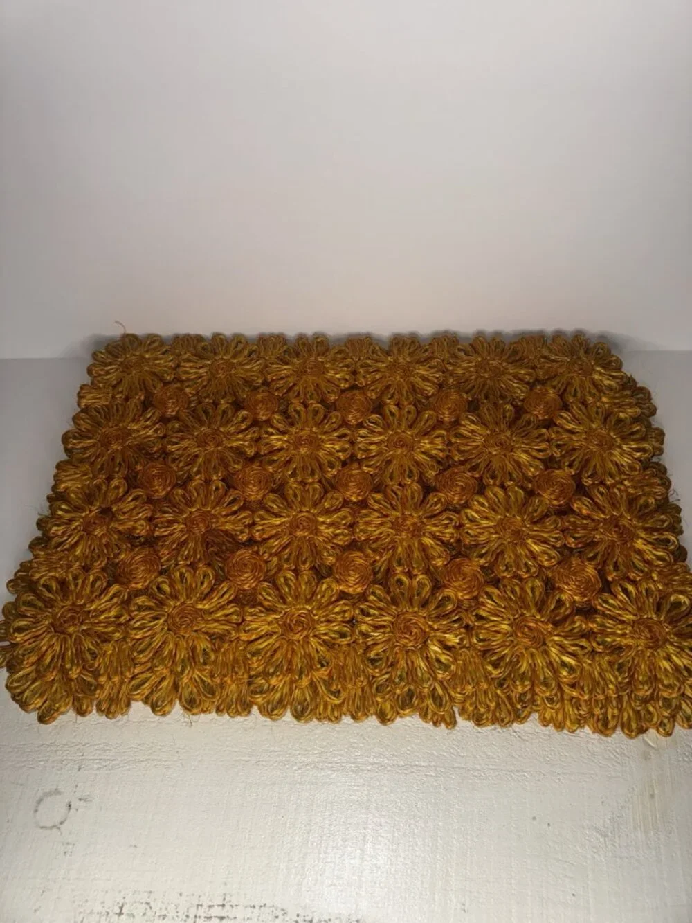Vintage Woven Rattan Straw Flower Placemats Set 4 Yellow Daisy Retro Boho Table